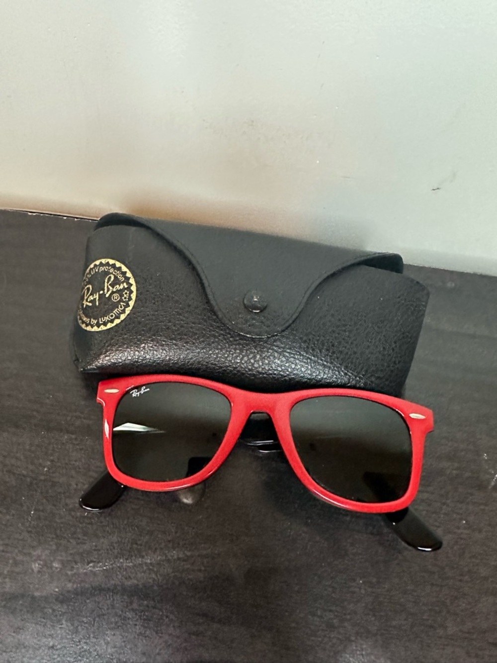 Ray-Ban Red Frame Black Lens Wayfarer Sunglasses